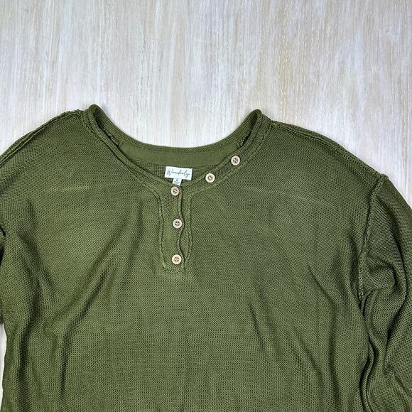 NWT Wonderly Fall Olive Drop Shoulder Henley Neck Pullover Boxy Sweater XL - Picture 2 of 14